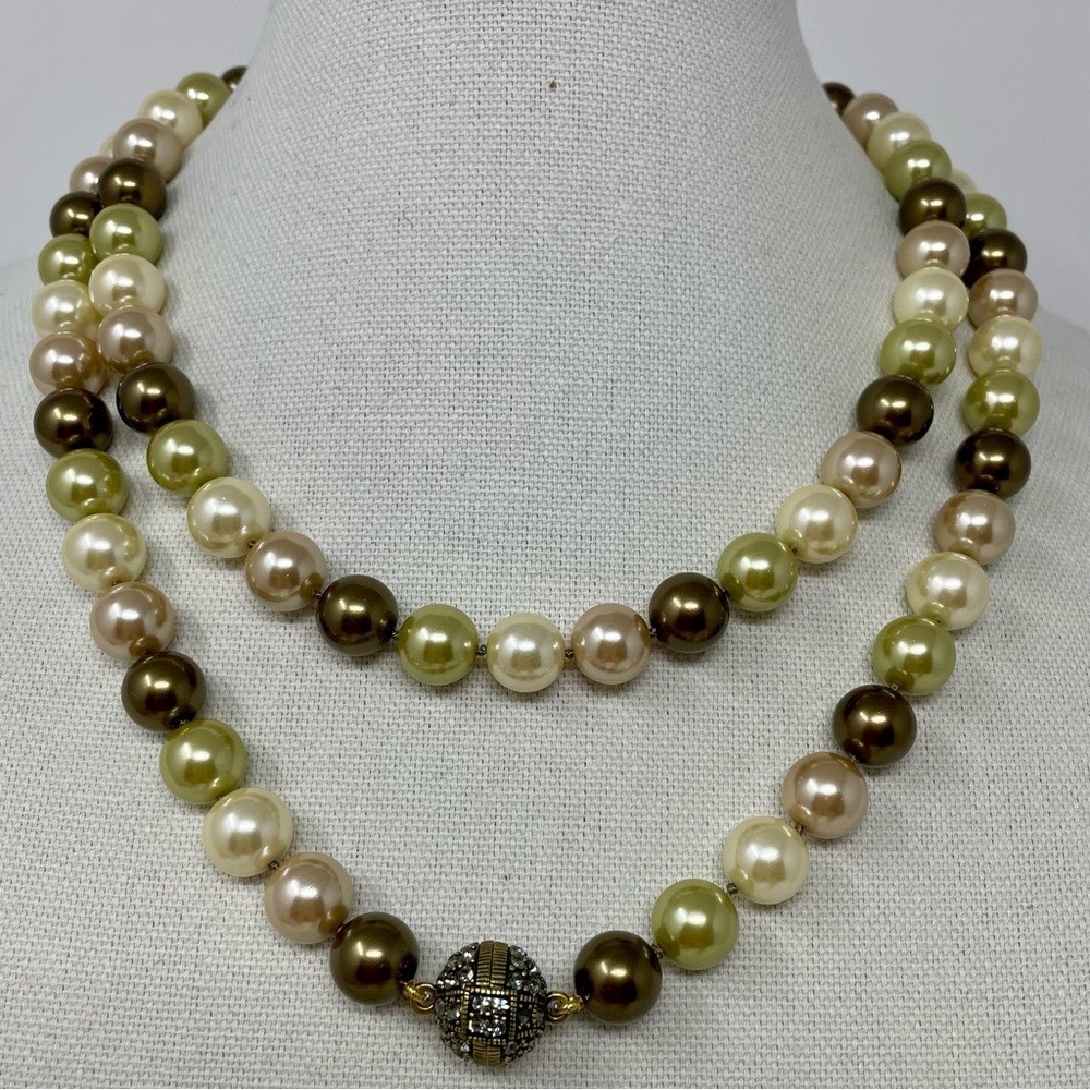Heidi Daus Elegant Faux Pearl Necklace with Brown, Cream, and Green Beads - Picture 2 of 13